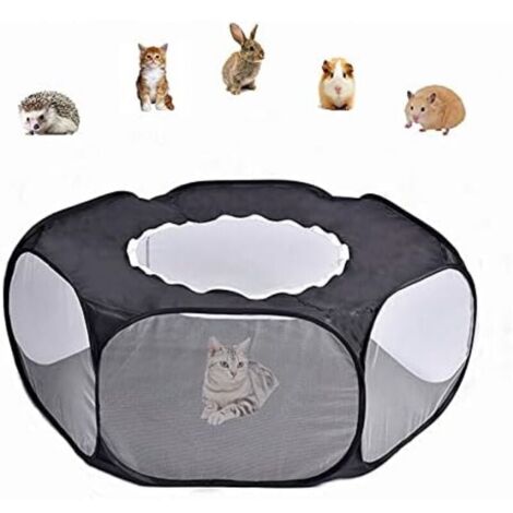 1pc Black Foldable Small Animal Playpen Pet Tent Cage with Zipper Cover Breathable Fence YMYNY