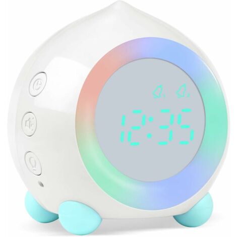 1pc blanc Réveil Enfant Lumineux LED Numerique Lampe Réveil Veilleuse Fille Garcons Jour Nuit Enfant Volume Réglable Snooze Réveil en USB Charge