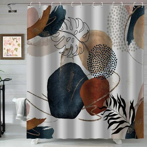 1pc Boho Shower Curtain Abstract Colorful Modern Geometric Leaves Plant Neutral Minimalist Bathroom Curtain Decor Waterproof Fabric, 180x180cm