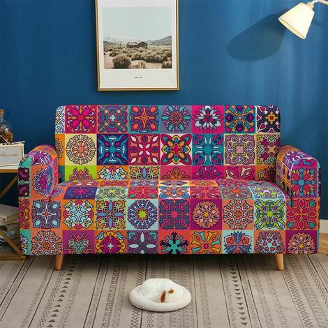 1pc Boho Sofa Cover, Mandala Pattern Stretch Printed Couch Cover Printed Slipcover (190230cm for 3 Seater Sofa)