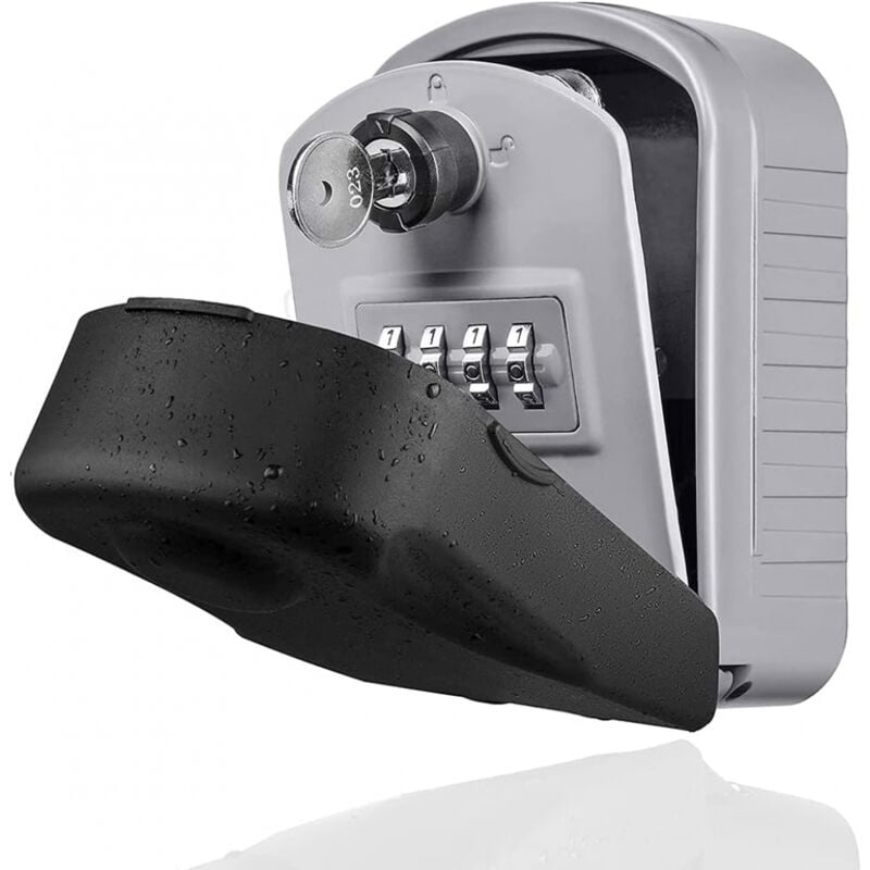 1pc Boîte à clés de sécurité grande boîte à clés extérieure, grise, avec 4 codes et clé de secours, boîte à clés murale étanche et antirouille pour