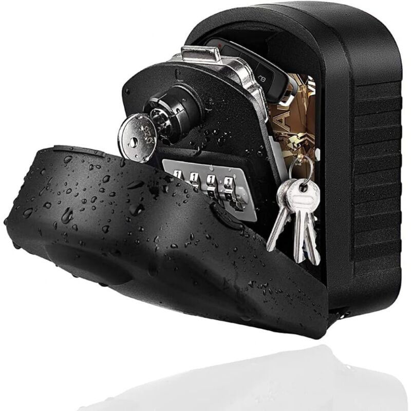 1pc Boîte à clés de sécurité grande boîte à clés extérieure, noire, avec 4 codes et clé d'urgence, boîte à clés murale étanche et antirouille pour