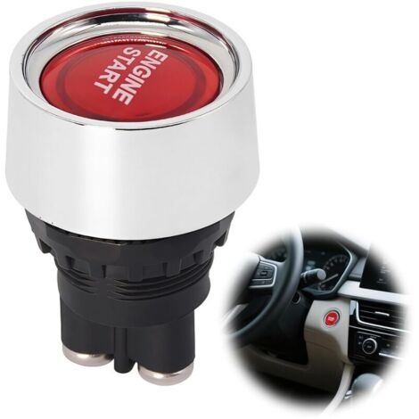 1PC Bouton Poussoir 12V, Bouton de Démarrage du Moteur de Voiture DC 12V 50A, Interrupteur D'allumage à Démarrage par Pression, Interrupteur Poussoir pour Voiture Camion Bateau (Rouge)