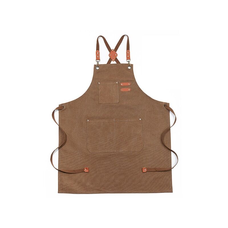 Serbia - 1PC Brun Tablier à brets en denim imperméable amélioré, tablier en denim réglable avec poches et brets croisées