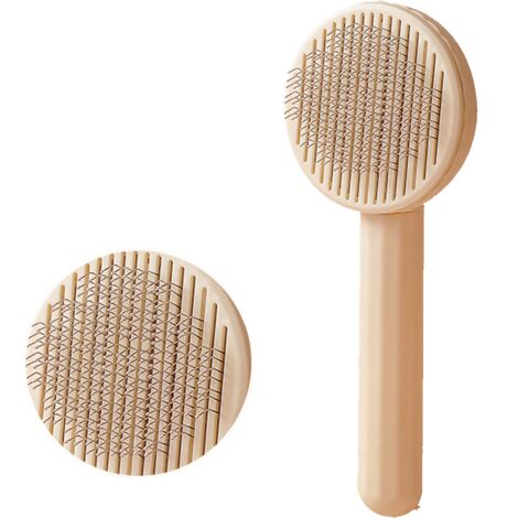 1pc Cat Dog Brush, Self Cleaning Cat Dog Grooming Brushes, Professional Stainless Steel Shedding Hair Comb for Cat Dog, One-Click Hair Removal, Milky
