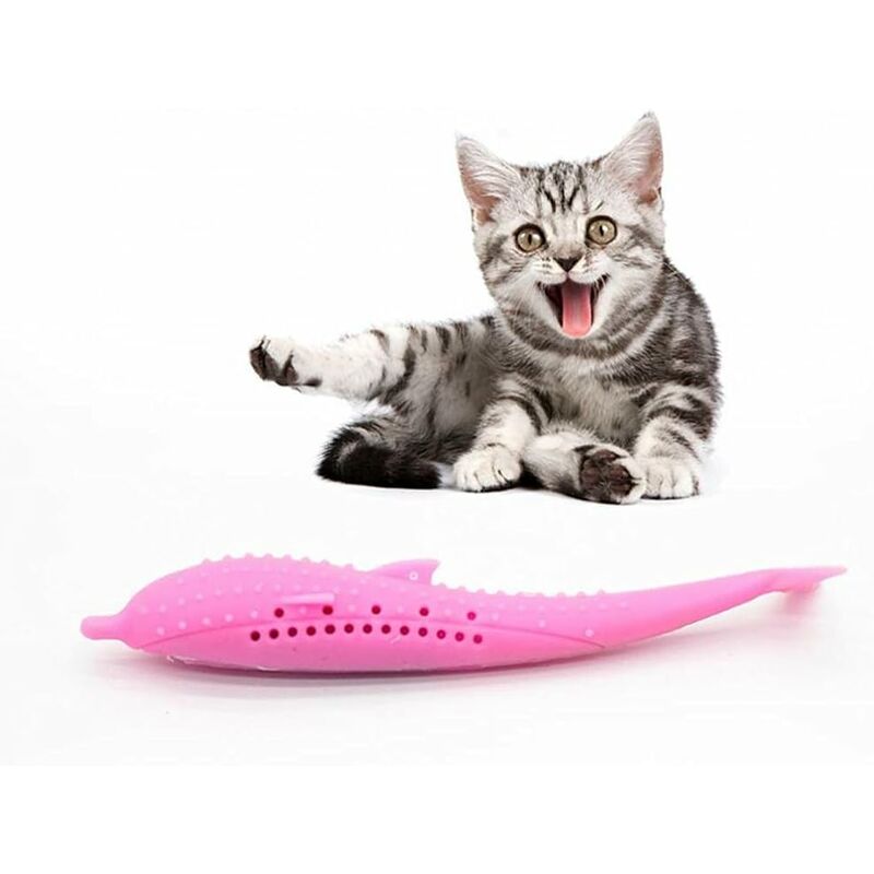 Longziming - 1pc Catnip Juguetes Simulación Forma de pez Gato Animal Interactivo Cepillo de dientes Masticar Juguete Ecológico Silicona Dientes Molar