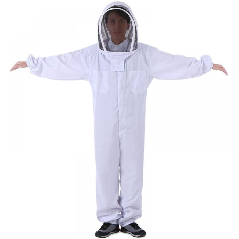 Cyslmuk - 1PC Costume d'apiculture en coton naturel blanc avec voile de clôture-XL, costume anti-abeille épaissi