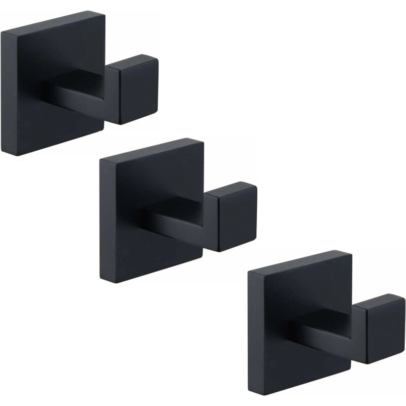 3pcs Crochet à serviettes noir mat, patère en acier inoxydable 304, porte-serviettes, crochet mural de salle de bains de style industriel moderne