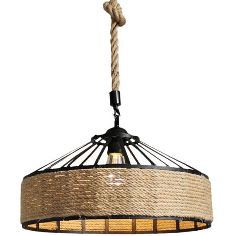 1Pc E27 Corde de Chanvre Lampe Suspendue Vintage Lampe Suspension Plafonnier, Lustre Lampe RéGlable RéTro Antique Industriel Fer