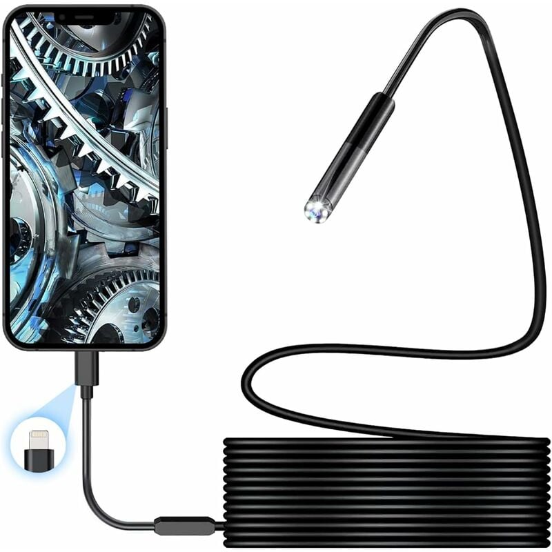 1PC Endoscope 1080P WiFi Caméra Endoscopique, Sonde Étanche IP67 de 7,9mm Caméras d'inspection Câble Semi-Rigide de 3M avec 6 led Compatible avec iOS