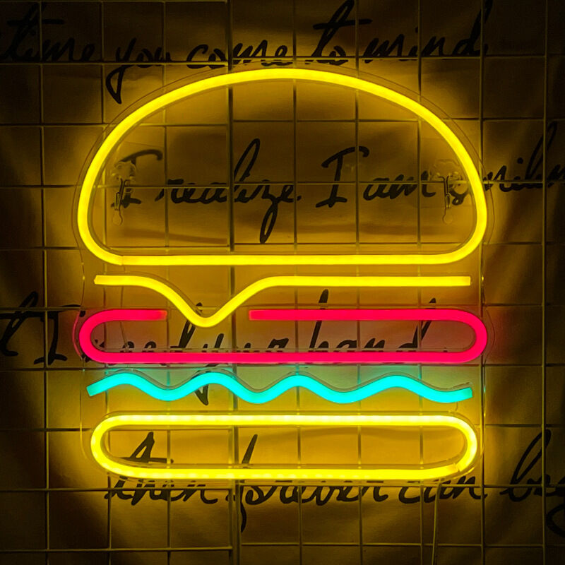 Ahlsen - 1pc Enseigne au néon, hamburger Applique murale, Décoration Lumière fraîche usb Enseigne au néon pour fête Bar Club Anniversaire,3535cm