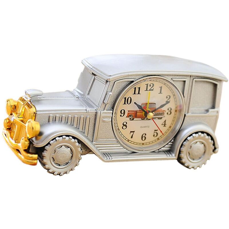 Feiyue - 1pc Horloge de Bureau en Forme de Voiture Classique Réveil Horloge de Chevet Décoration de Chambre Pour La Maison Dortoir Bureau Argent