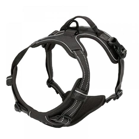 1pc L-The black tension-free dog harness is adjustable, comfortable and reflective.