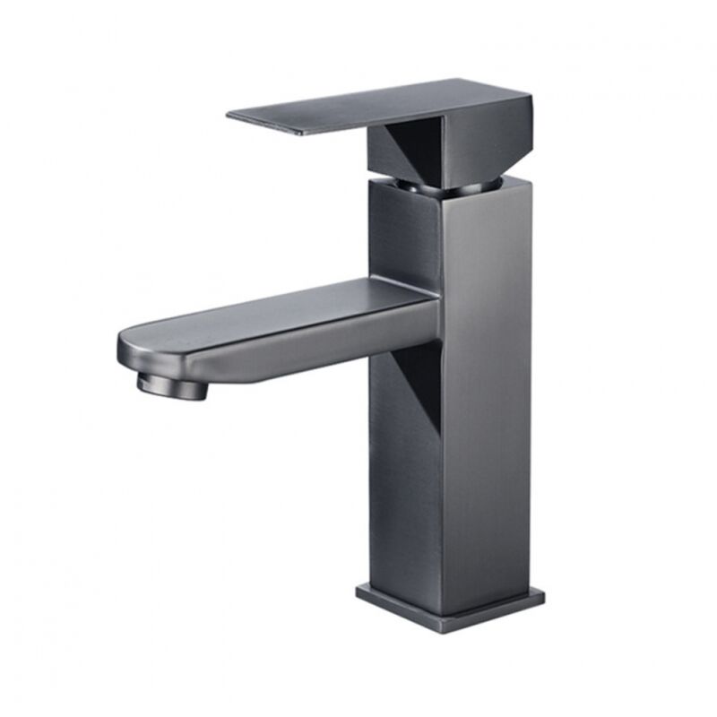 Cyslmuk - 1pc Lavabo de salle de bain eau chaude et froide en acier inoxydable peint en gris carré monotrou-robinet lavabo vasque