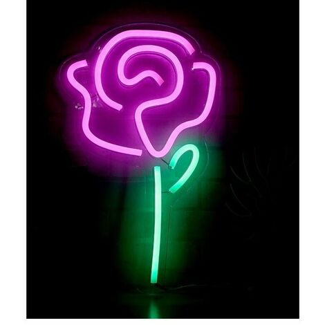 1pc LED Neonlicht Rosa Blume Rose mit grünem Stiel Wandschild für kaltes Licht, Wandkunst, Raumdekoration, Party- und Feiertagsdekoration: USB-betrieben