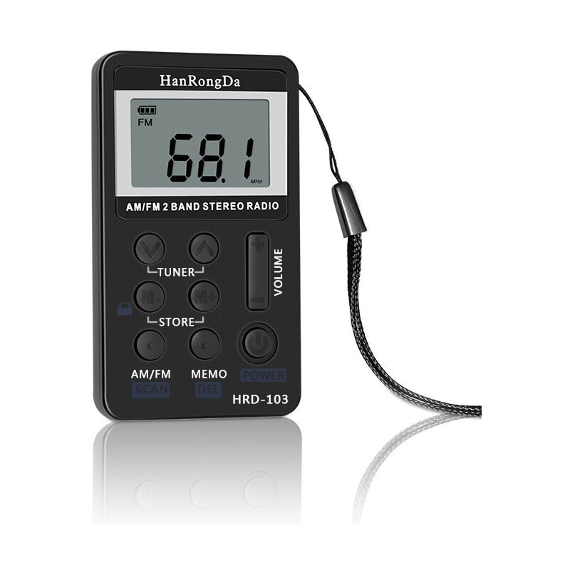 Shining House - 1pc Mini Digital Portable Pocket Walkman am fm usb Rechargeable Radio - black