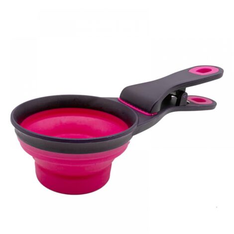 1pc Multipurpose Pet Food Scoop, 3 in 1 Pink Silicone Collapsible Small Measuring Cup and Bag Sealer