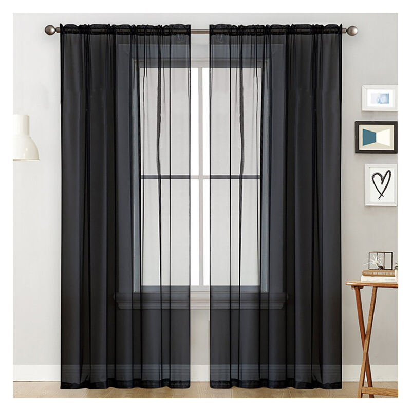 Serbia - 1PC noir Rideaux transparents salon tringle poche fenêtre rideaux panneaux chambre rideaux semi-transparents en voile