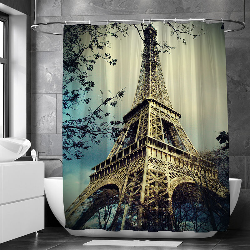1Pc Paris Eiffel Tower Shower Curtain 3D Printing Polyester Waterproof Bathroom Curtain, 180Cm180cm