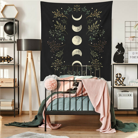 1pc phase de lune tenture murale tapisserie bohème dortoir décor à la maison fond noir, 150x130cm