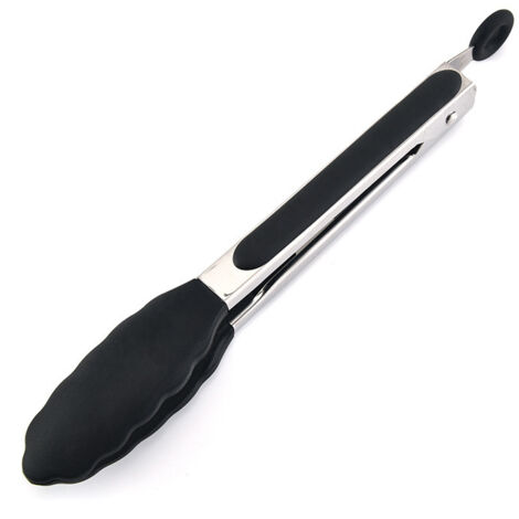 1pc Pince Cuisine Professionnel, Pince Barbecue en Acier Inoxydable et Silicone Alimentaire, Pince de Cuisine Résistant à la Chaleur- 22.8CM Noir
