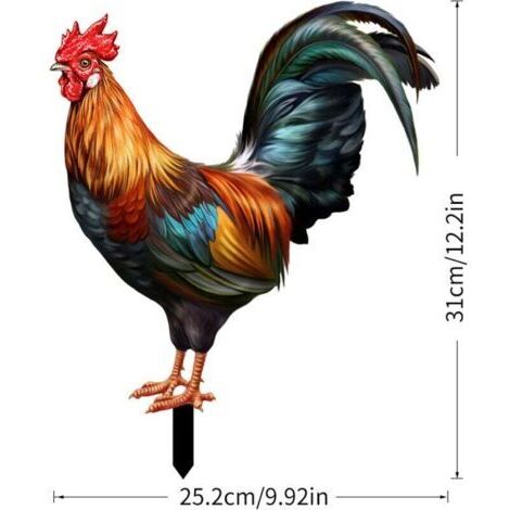 1pc piquet de jardin en forme de coq-Décoration en acrylique-Pour jardin,pelouse
