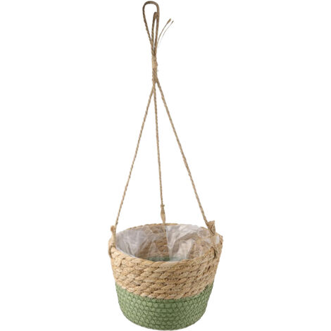 1PC Pot de Plante Suspendu en Fibre Naturelle, Panier Tressé avec Corde pour Décor Maison, Intérieur et Extérieur, 20x13 cm, Vert