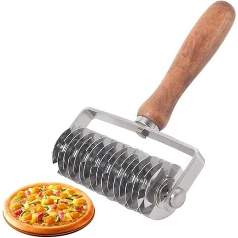 SERBIA 1pc Rouleau de Grille de Pâte, Rouleau à Pizza en Treillis, Coupe-Pâte en Acier Inoxydable, Couteau à Rouleau à Pâte avec Manche en Bois pour Couper la Pâte, la Croûte à Pizza, la Cuisson