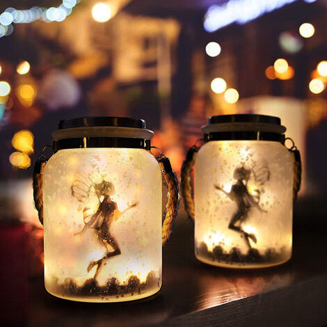 1pc Solar Fairy Jar - Décor de jardin lanterne - Halloween Kids Gift White Dot Fairy Jar Lights