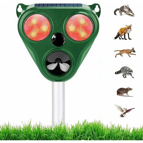 Ultraschall-Tiervertreiber – Wasserdicht – Solarbetriebener Tiervertreiber  – für Garten, Bauernhof, Hof, 5 Modi, Bewegungssensor und leistungsstarkes  blinkendes LED-Licht