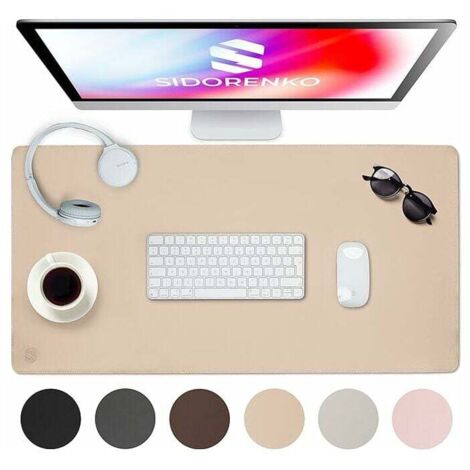 LABLANC 1pc Sous-main de bureau en cuir synthétique - 80 x 40 cm - Beige - Avec bords cousus - Tapis de bureau résistant à la rouille - Grand sous-main - Tapis de souris XXL