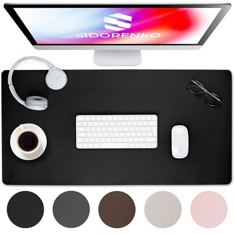 1pc sous-Main en Cuir PU 80x40cm - Noir - Bords Cousus - Grand - Tapis de Souris XXL - Tapis de Bureau