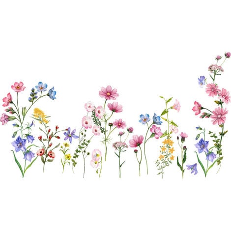 1pc aquarelle fleur sticker mural fleurs sauvages plantes stickers