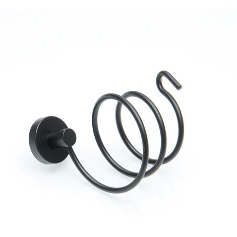 1pc support de sèche-cheveux sèche-cheveux support suspendu forage ou adhésif salle de bain sèche-cheveux organisateur mural en acier inoxydable, 12 9,5 cm, noir mat