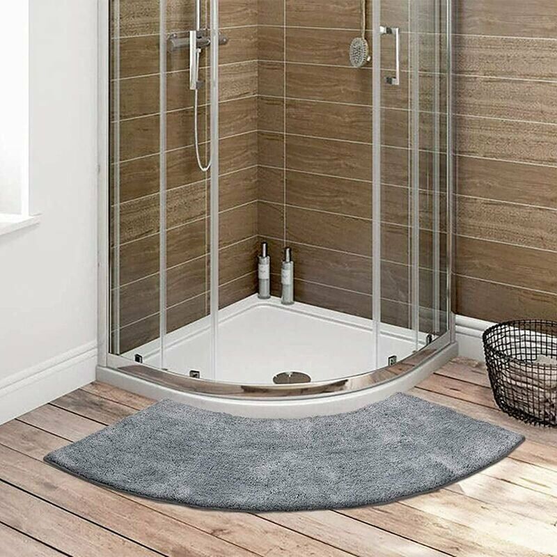 Serbia - 1pc Tapis de douche d'angle, tapis de douche rond festonné, tapis de douche quart de rond en microfibre, gris, 45x100cm
