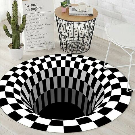 1pc tapis rond 3d noir blanc Illusion tapis, tapis de porte antidérapant pour tapis de décoration intérieure (60cm)-