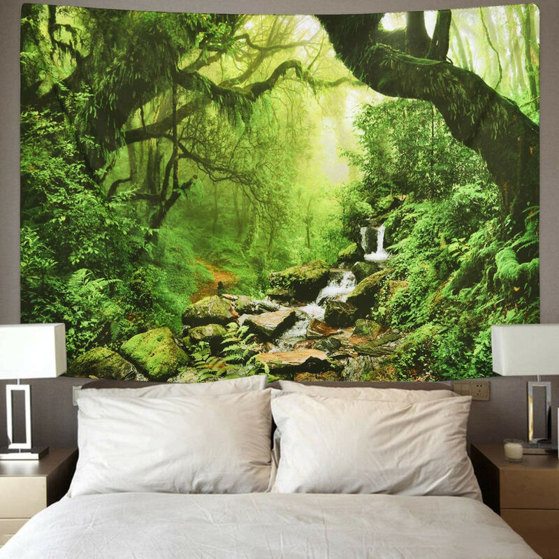 1PC Tapisserie murale, tenture murale,motif forêt verte,decoration murale pour chambre salon,bureau, 150 x 200cm - green - Ahlsen