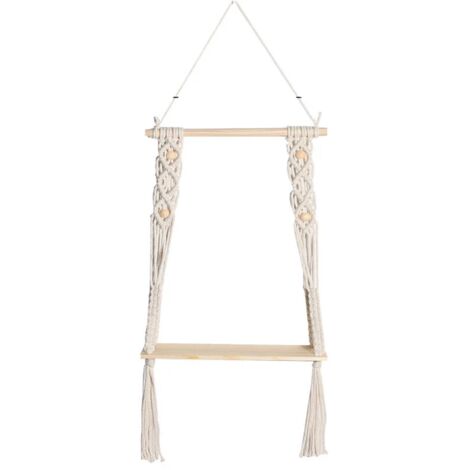 1PC Wandregal Holz Makramee Boheme Deco Pflanzen Einfache Quaste Handgewebte Schlafzimmer Wohnzimmer WC Hängendes Regal Seil