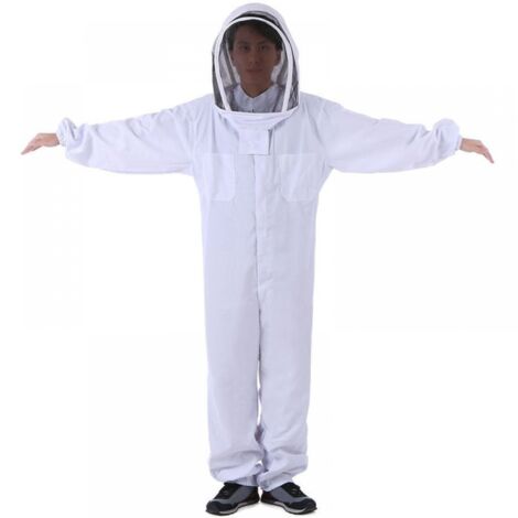 1PC weißer Imkeranzug aus natürlicher Baumwolle mit Zaunschleier-XL, verdickter Anti-Bienen-Anzug