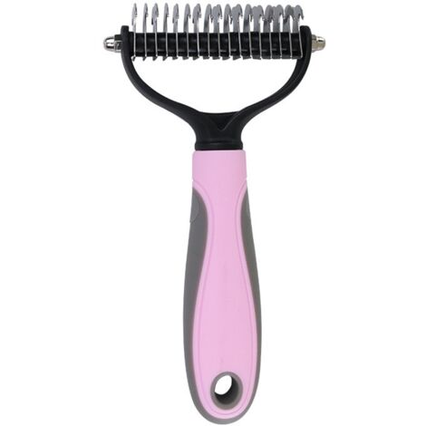 1PC(Pink-17 Teeth)Double Sided Rake Pet Brush Dog Dematting Tool Pet Grooming Undercoat Rake Effective for Removing Mats Cats, Dogs Pet Grooming Tool