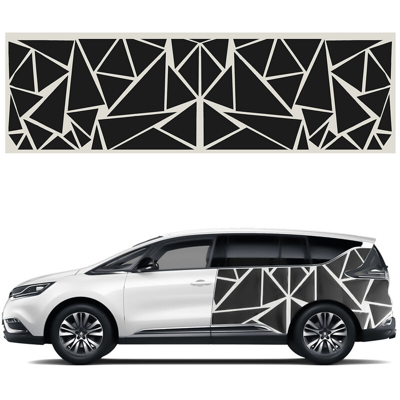 Insma - 1PCS 200x60cm Car Side Body Sticker diy Vinyl Decal Decor Graphic Triangles Black lbtn