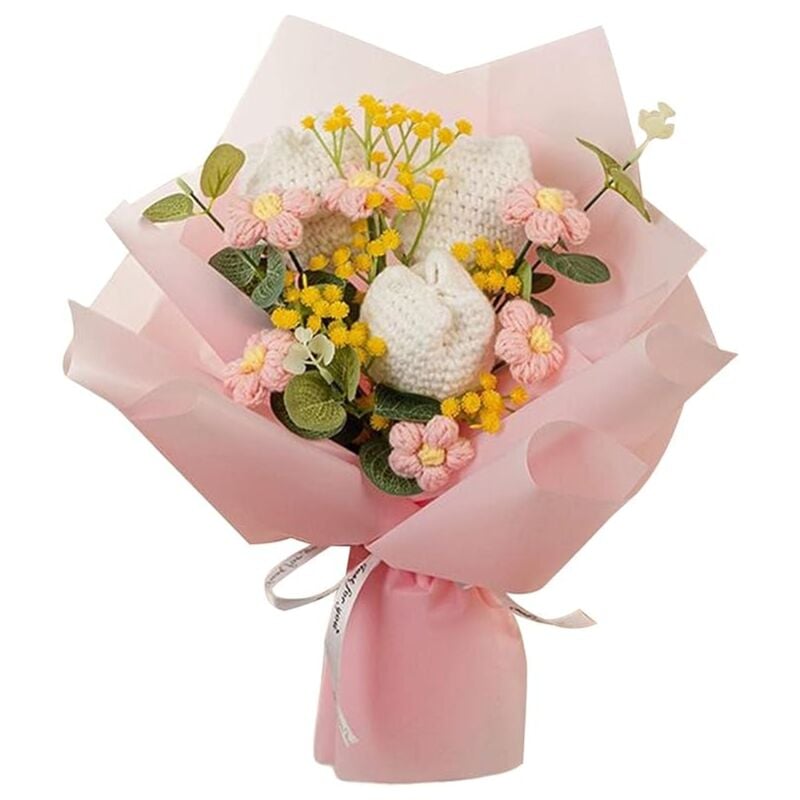 1PCS (30x35cm)Generic Bouquet de Fleurs au Crochet Tulipes Fleurs tricotées Fleurs artificielles pour la fête des mères, Mariage, fête, décoration