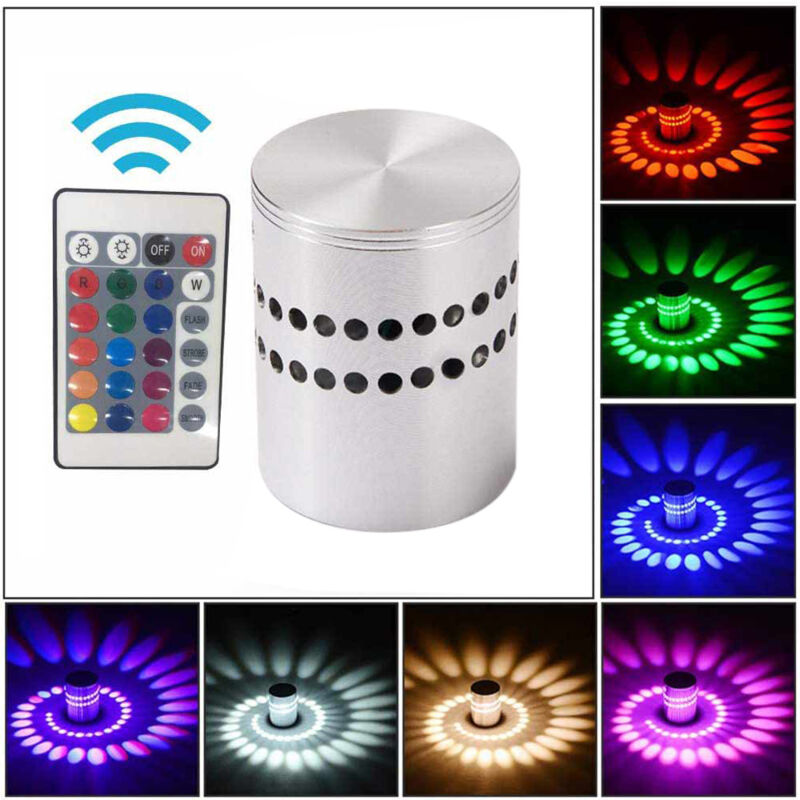 1Pcs 3W Applique Murale Interieur Aluminium led rgb Spirale Lampe Lumière Dimmable Colorée avec télécommande led Downlight Moderne Décoration Spots