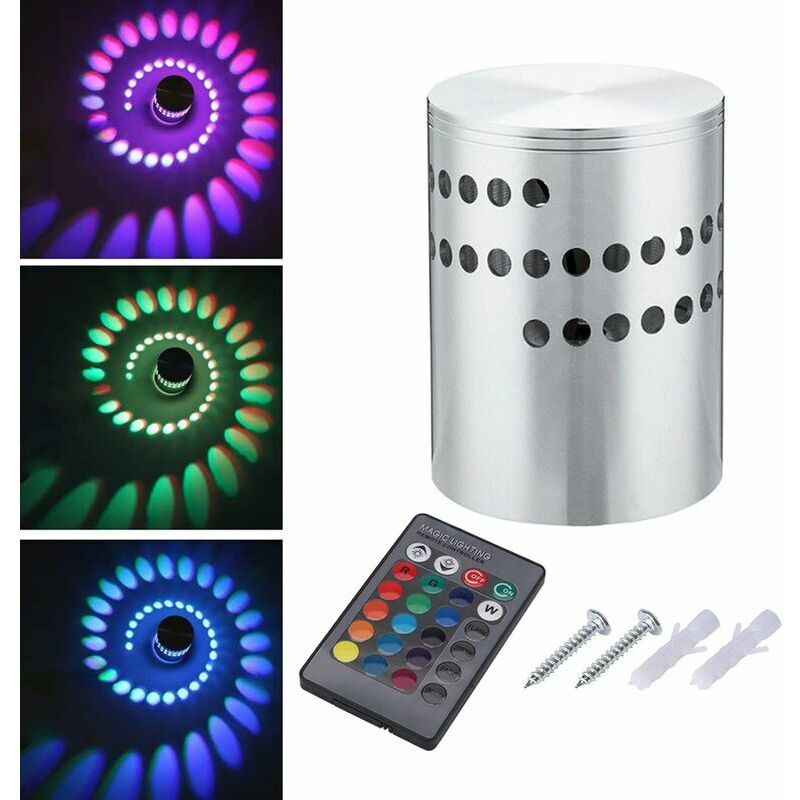 1Pcs 3W Indoor Wall Light Aluminum led rgb Spiral Lamp Colorful Dimmable Light with Remote Control led Downlight Modern Decoration Wall Spotlights