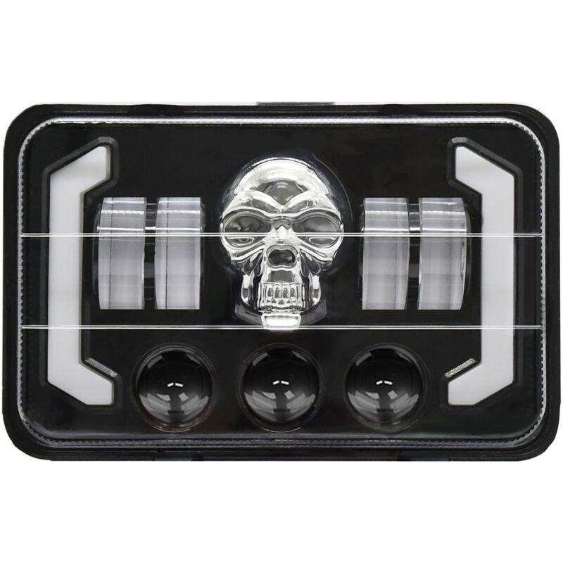 1 phare LED rectangulaire en forme de tête de mort pour voiture, 4 x 6, 5 pouces, avec feux de route/croisement, clignotants DRL, compatible avec