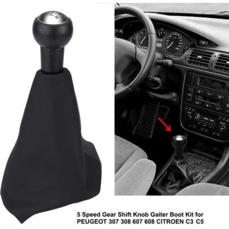 1PCS 5 Vitesse Levier Pommeaux Soufflet Étagère Bouton Noir Pour PEUGEOT 307 308 607 608 CITROEN C3 C5 HB015 -PAI