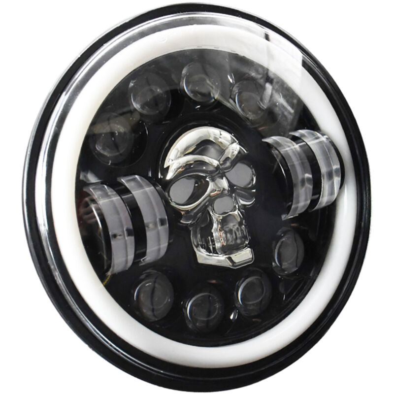 Lifcausal - 1 phare led rond de 7 pouces à motif de crâne avec feux de route/croisement, clignotants drl et lumière d'angle colorée