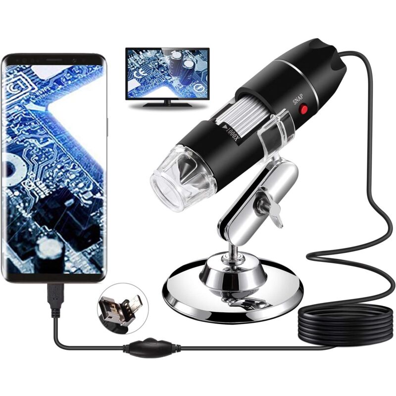 Mowze - Microscope numérique usb, endoscope à grossissement 40X-1000X, mini caméra vidéo à 8 led pour Windows 7/8/10 Mac Linux Android
