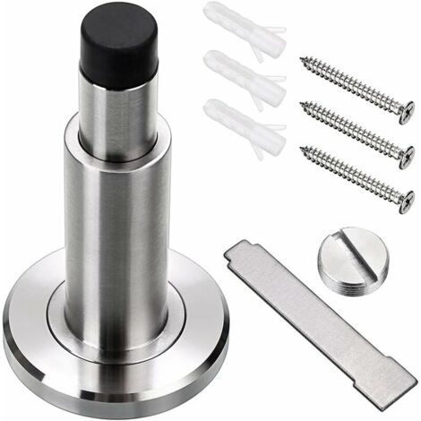 1pcs Adjustable Door Stopper Wall Mounted Heavy Duty Stainless Steel Doorstop with Rubber Pad