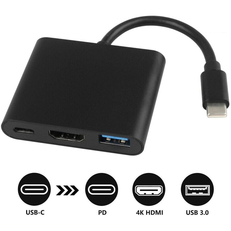Heguyey - 1PCS Black - usb c to Dual hdmi Adapter, 3 in 1 usb Type c Hub with 1 hdmi (4K@30Hz)/USB3.0/PD Charging, usb-c Docking Station for Windows,